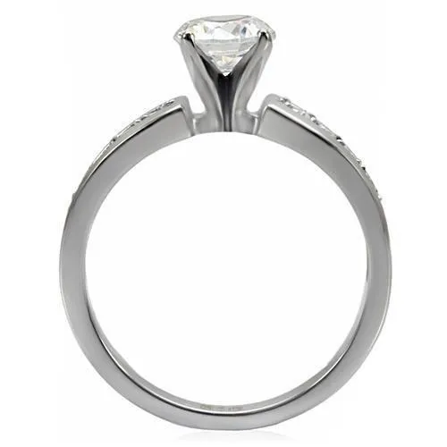 High polished (no plating) Stainless Steel Ring with AAA Grade CZ in Clear for Women Style TK068