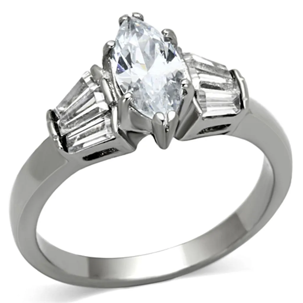 High polished (no plating) Stainless Steel Ring with AAA Grade CZ in Clear for Women Style TK1220