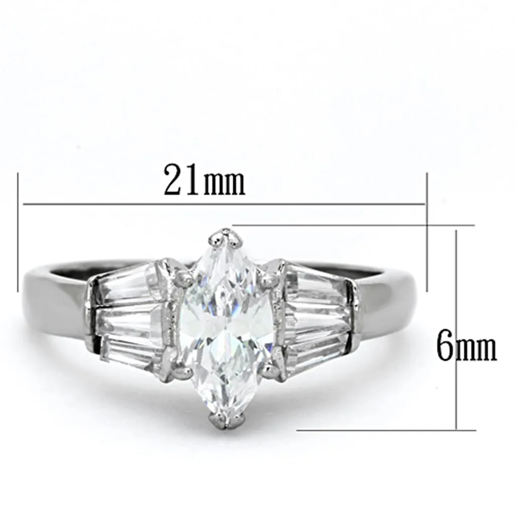 High polished (no plating) Stainless Steel Ring with AAA Grade CZ in Clear for Women Style TK1220