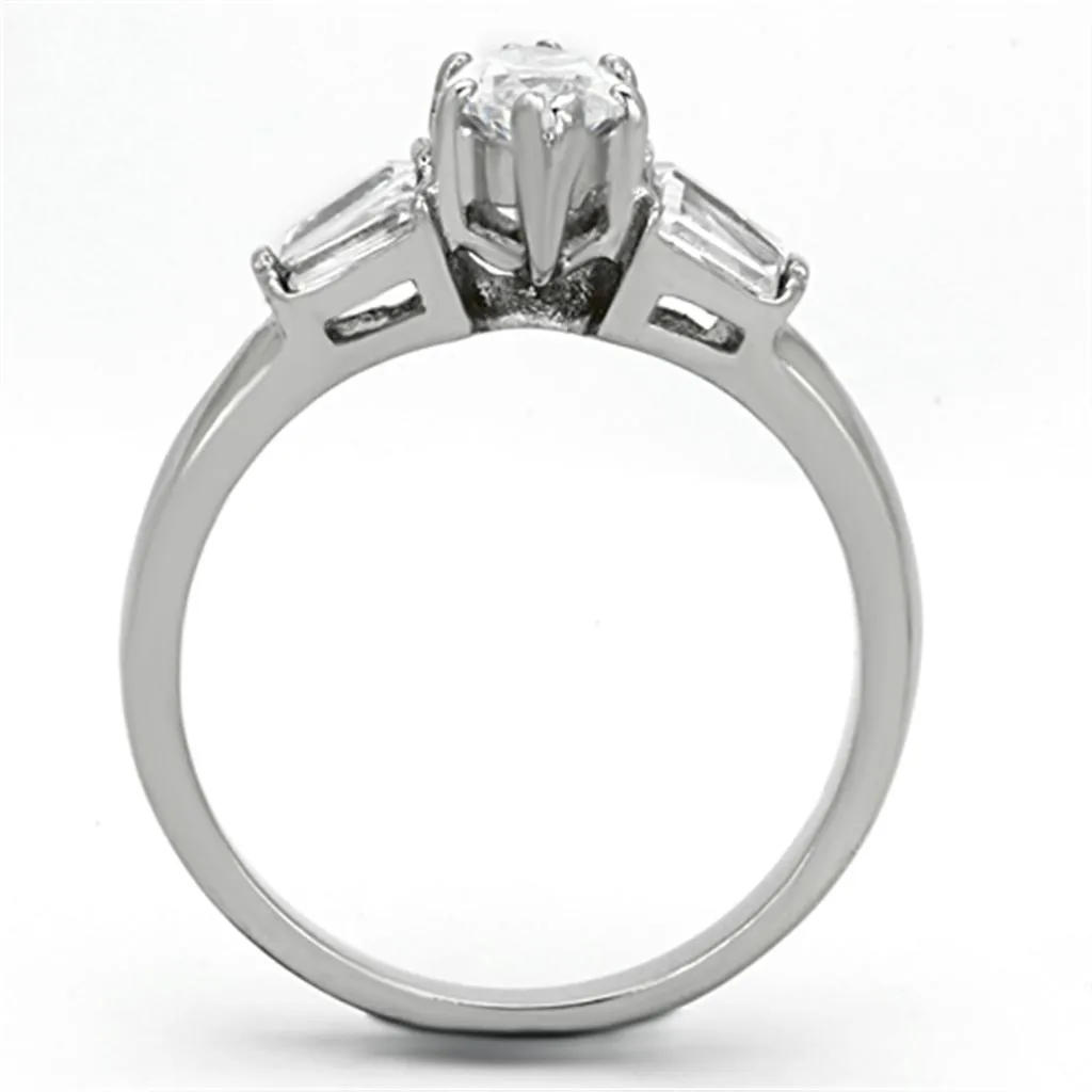High polished (no plating) Stainless Steel Ring with AAA Grade CZ in Clear for Women Style TK1220