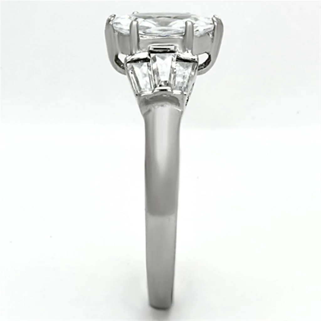 High polished (no plating) Stainless Steel Ring with AAA Grade CZ in Clear for Women Style TK1220