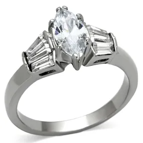High polished (no plating) Stainless Steel Ring with AAA Grade CZ in Clear for Women Style TK1220
