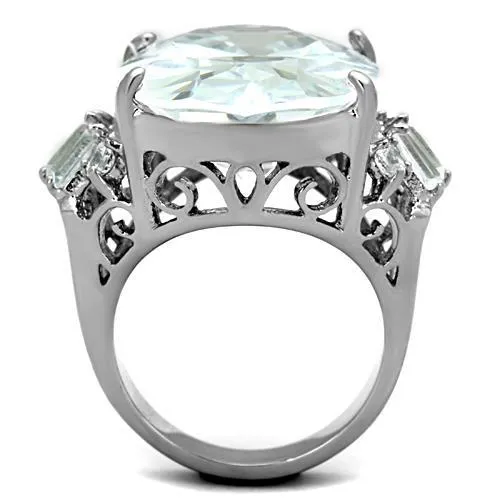 High polished (no plating) Stainless Steel Ring with AAA Grade CZ in Clear for Women Style TK1747