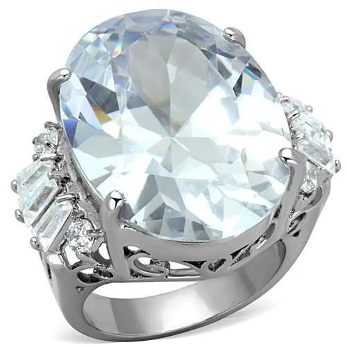 High polished (no plating) Stainless Steel Ring with AAA Grade CZ in Clear for Women Style TK1747