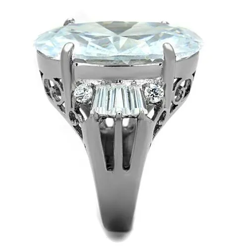 High polished (no plating) Stainless Steel Ring with AAA Grade CZ in Clear for Women Style TK1747