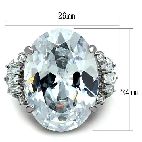 High polished (no plating) Stainless Steel Ring with AAA Grade CZ in Clear for Women Style TK1747
