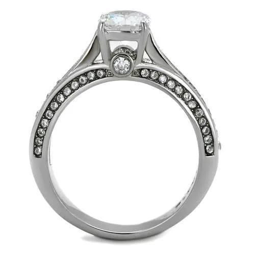 High polished (no plating) Stainless Steel Ring with AAA Grade CZ in Clear for Women Style TK2026