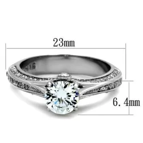 High polished (no plating) Stainless Steel Ring with AAA Grade CZ in Clear for Women Style TK2026