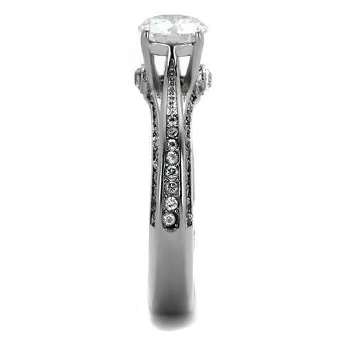 High polished (no plating) Stainless Steel Ring with AAA Grade CZ in Clear for Women Style TK2026