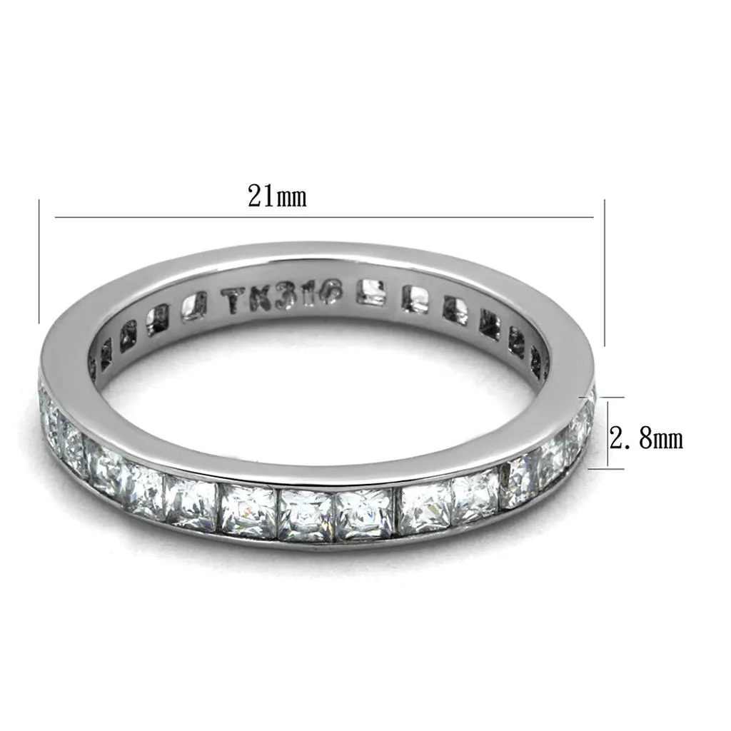 High polished (no plating) Stainless Steel Ring with AAA Grade CZ in Clear for Women Style TK2344