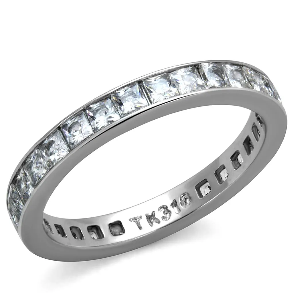 High polished (no plating) Stainless Steel Ring with AAA Grade CZ in Clear for Women Style TK2344