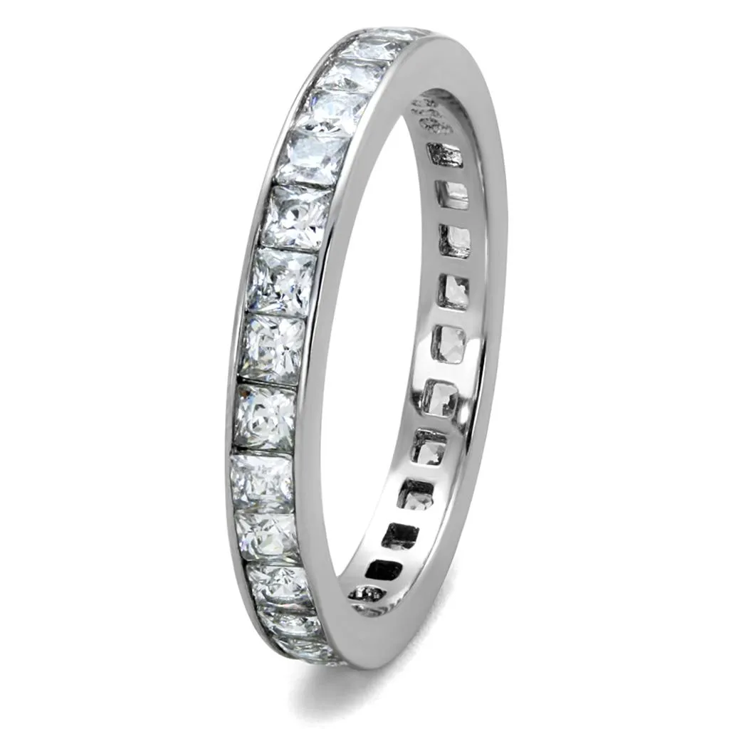 High polished (no plating) Stainless Steel Ring with AAA Grade CZ in Clear for Women Style TK2344
