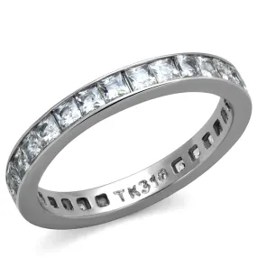 High polished (no plating) Stainless Steel Ring with AAA Grade CZ in Clear for Women Style TK2344