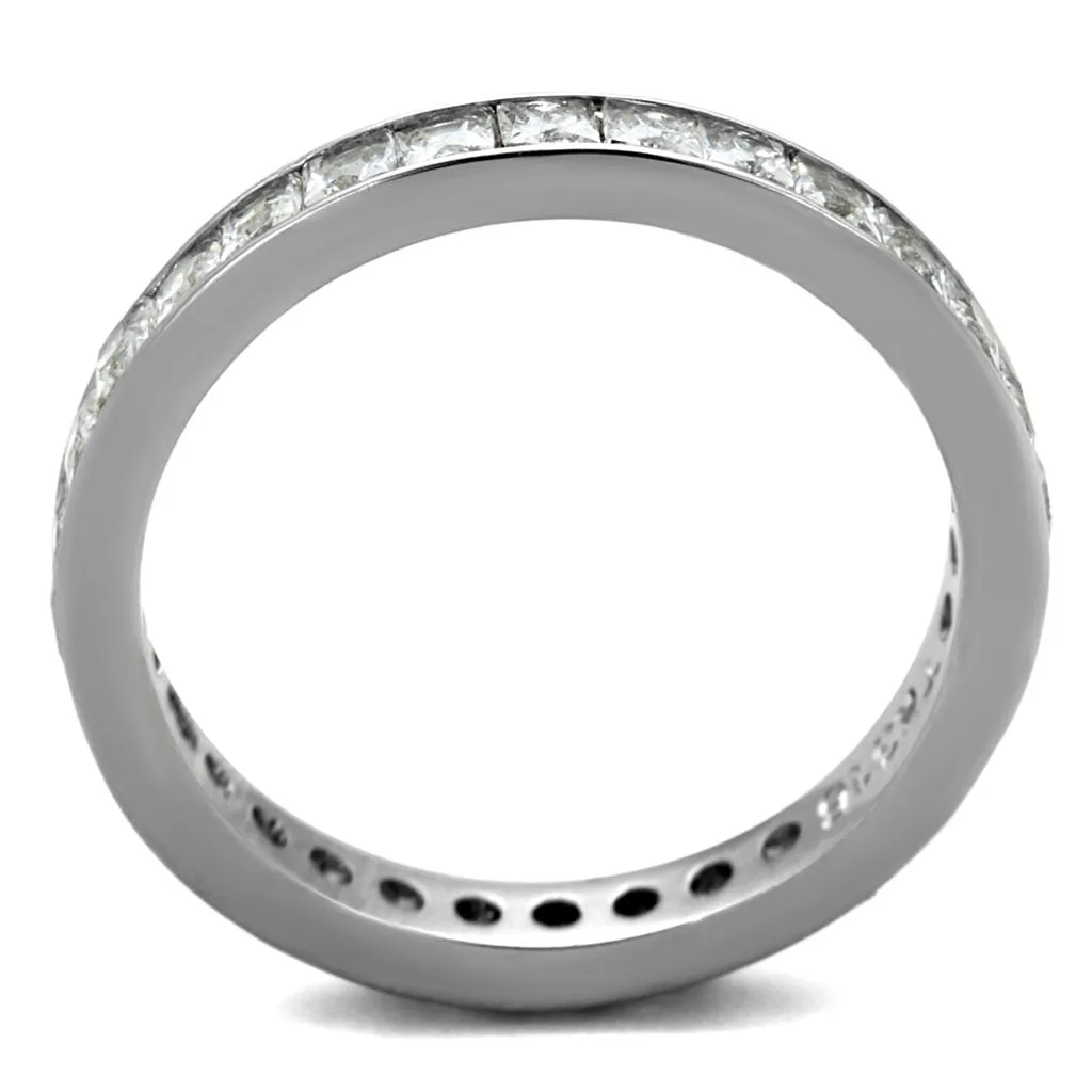 High polished (no plating) Stainless Steel Ring with AAA Grade CZ in Clear for Women Style TK2344