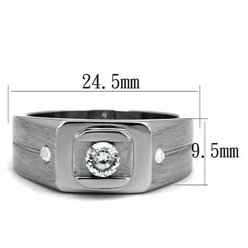 High polished (no plating) Stainless Steel Ring with AAA Grade CZ in Clear for Women Style TK2518