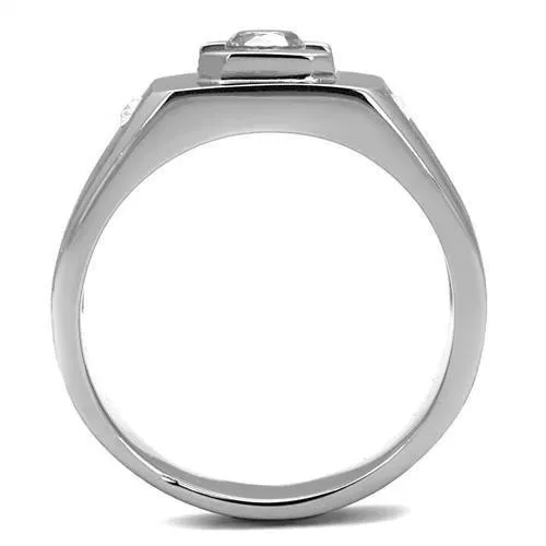 High polished (no plating) Stainless Steel Ring with AAA Grade CZ in Clear for Women Style TK2518