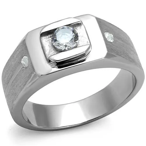 High polished (no plating) Stainless Steel Ring with AAA Grade CZ in Clear for Women Style TK2518