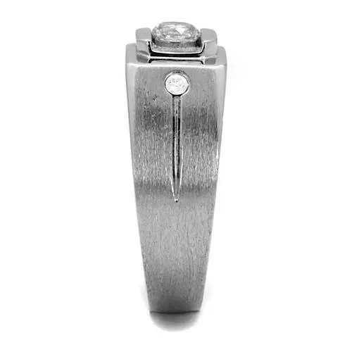 High polished (no plating) Stainless Steel Ring with AAA Grade CZ in Clear for Women Style TK2518
