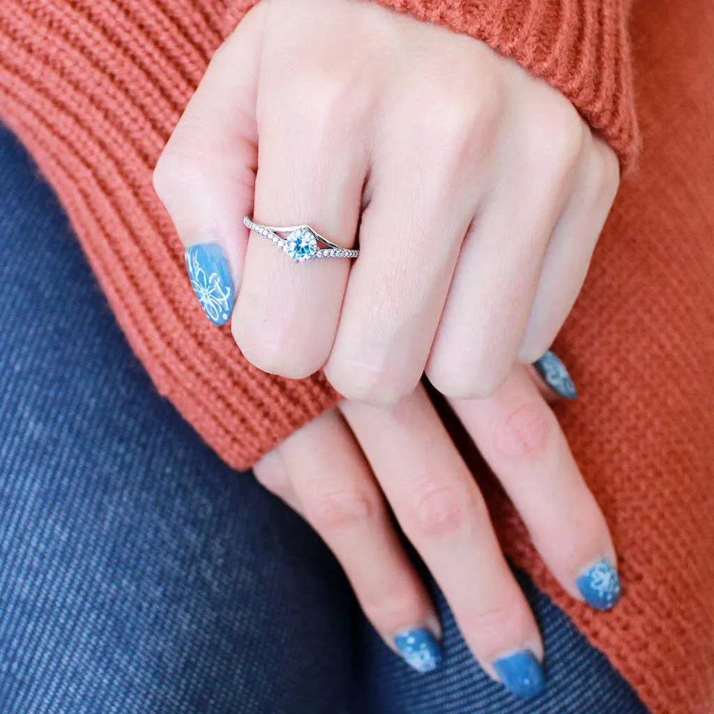 High polished (no plating) Stainless Steel Ring with AAA Grade CZ in Sea Blue for Women Style DA167