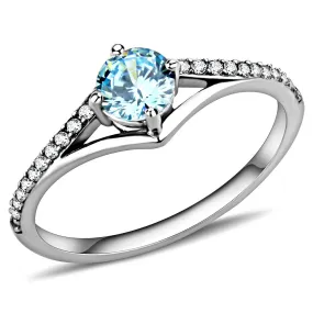 High polished (no plating) Stainless Steel Ring with AAA Grade CZ in Sea Blue for Women Style DA167
