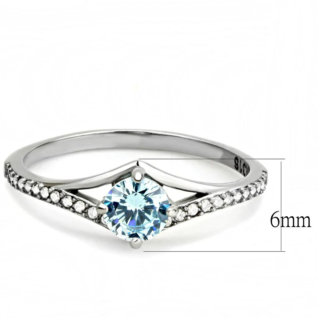 High polished (no plating) Stainless Steel Ring with AAA Grade CZ in Sea Blue for Women Style DA167