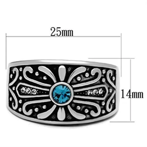 High polished (no plating) Stainless Steel Ring with Top Grade Crystal in Capri Blue for Women Style TK377