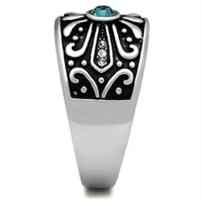 High polished (no plating) Stainless Steel Ring with Top Grade Crystal in Capri Blue for Women Style TK377