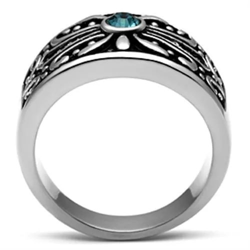 High polished (no plating) Stainless Steel Ring with Top Grade Crystal in Capri Blue for Women Style TK377