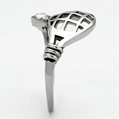 High polished (no plating) Stainless Steel Ring with Top Grade Crystal in Clear for Women Style TK1083
