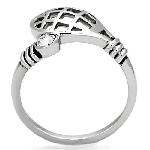 High polished (no plating) Stainless Steel Ring with Top Grade Crystal in Clear for Women Style TK1083