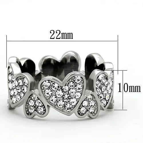 High polished (no plating) Stainless Steel Ring with Top Grade Crystal in Clear for Women Style TK1443