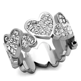 High polished (no plating) Stainless Steel Ring with Top Grade Crystal in Clear for Women Style TK1443