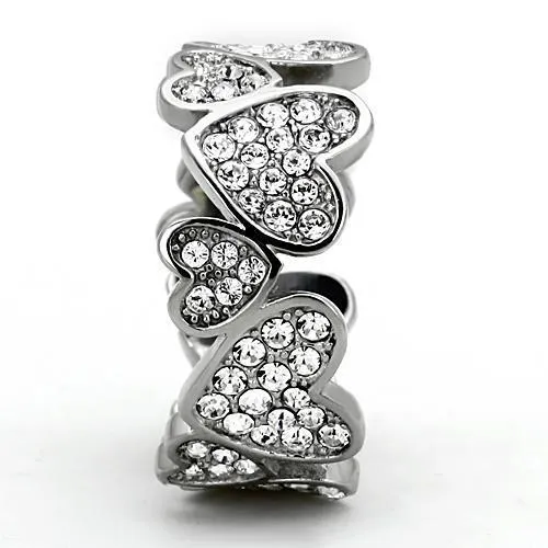 High polished (no plating) Stainless Steel Ring with Top Grade Crystal in Clear for Women Style TK1443