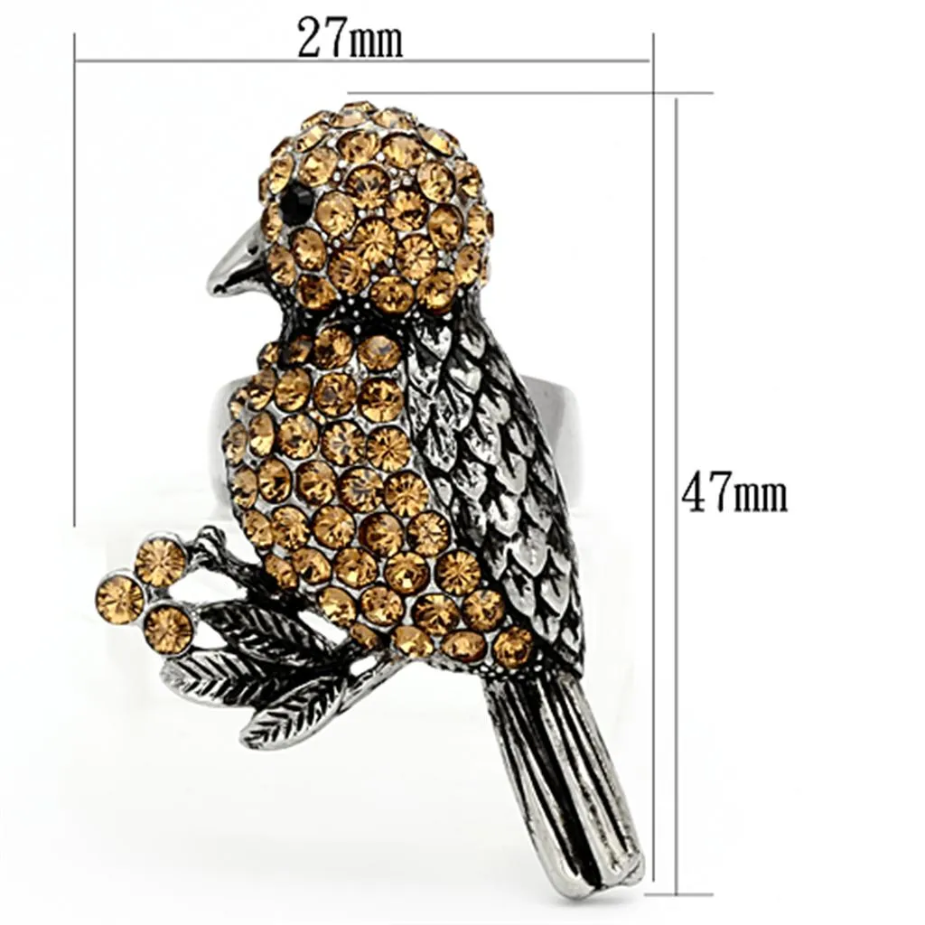 High polished (no plating) Stainless Steel Ring with Top Grade Crystal in Smoked Quartz for Women Style TK932