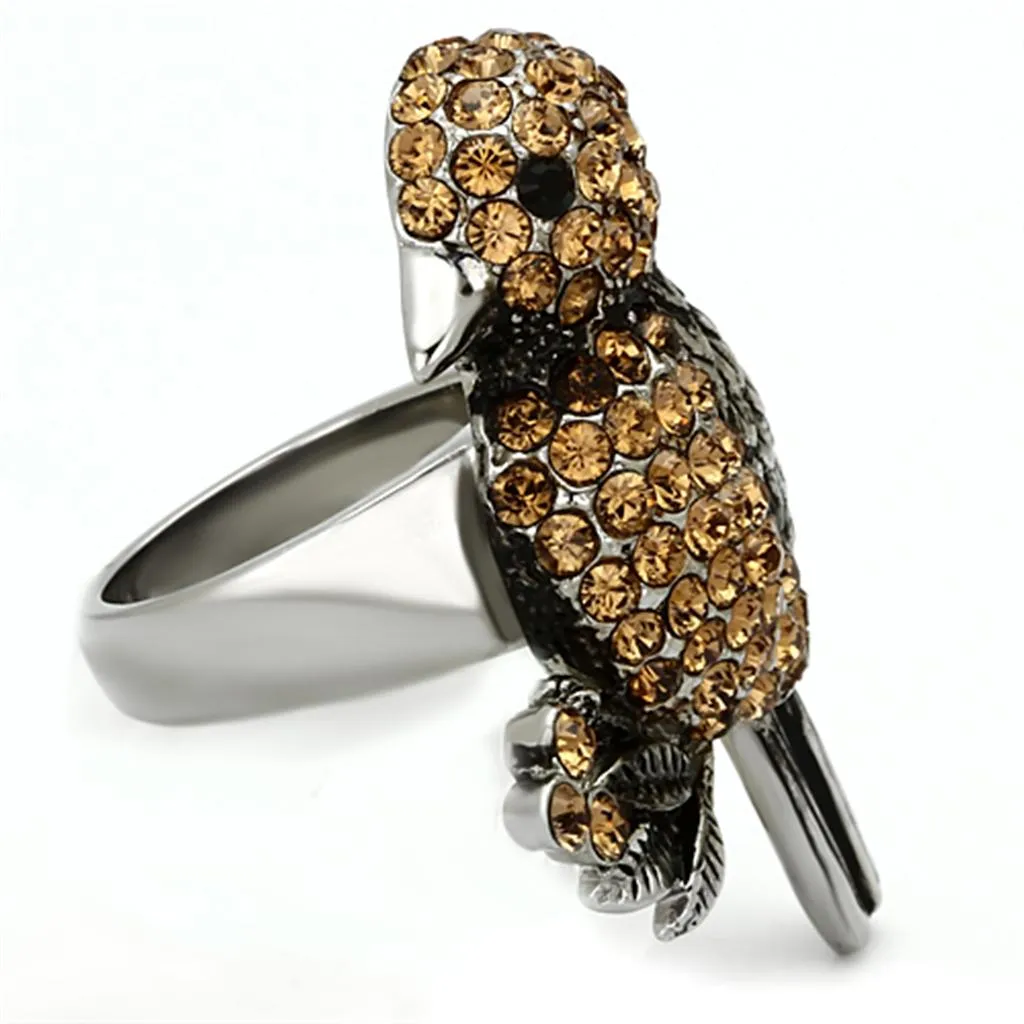High polished (no plating) Stainless Steel Ring with Top Grade Crystal in Smoked Quartz for Women Style TK932