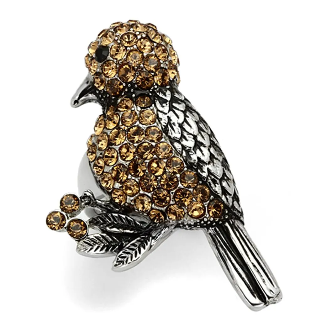 High polished (no plating) Stainless Steel Ring with Top Grade Crystal in Smoked Quartz for Women Style TK932