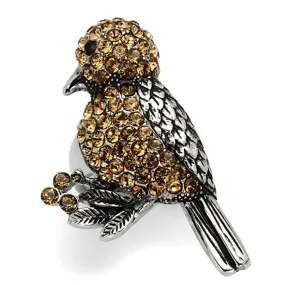 High polished (no plating) Stainless Steel Ring with Top Grade Crystal in Smoked Quartz for Women Style TK932