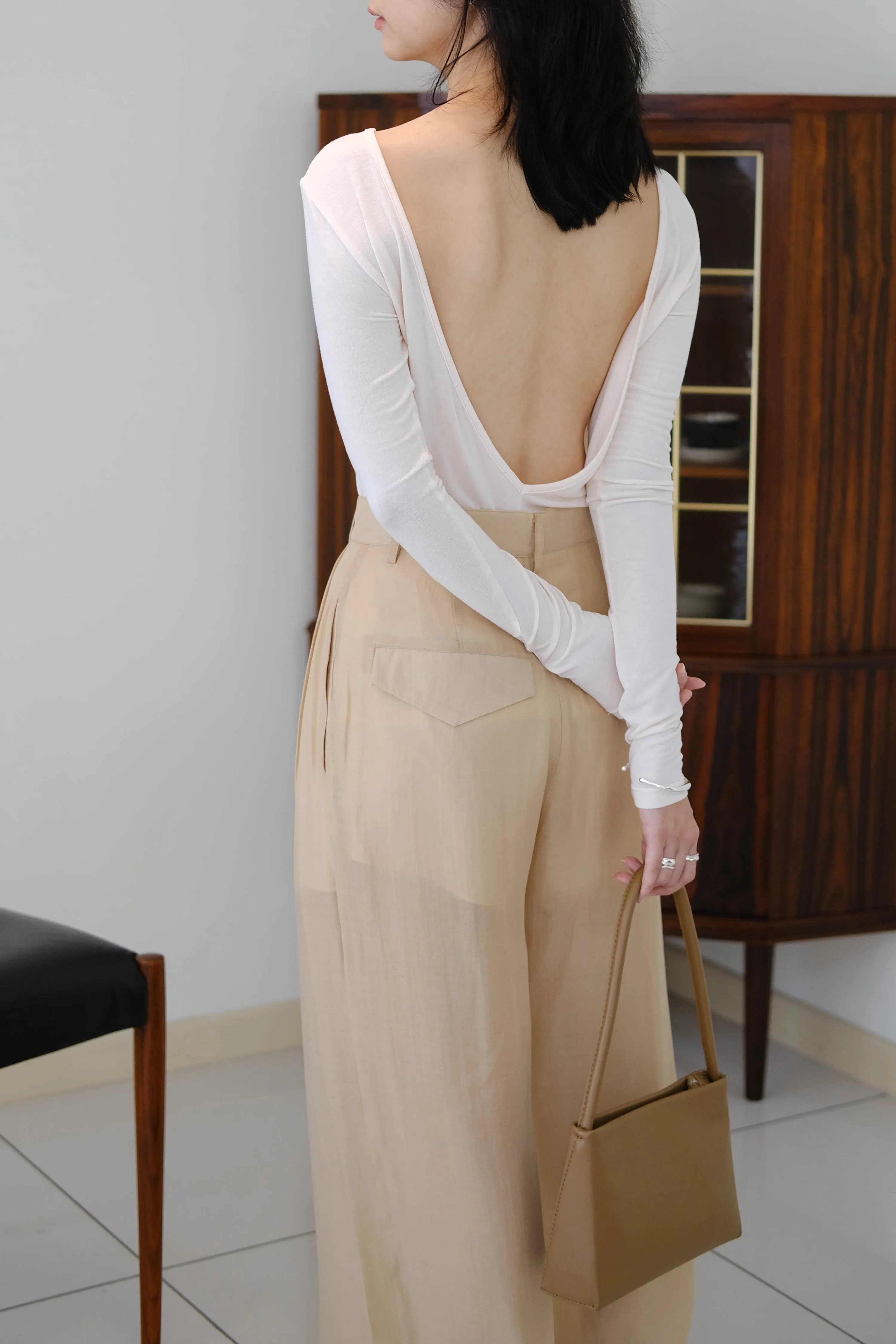 High-waisted Wide-leg Sunscreen Trousers in Almond