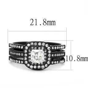 IP Black(Ion Plating) Stainless Steel Ring with AAA Grade CZ in Clear for Women Style TK3048