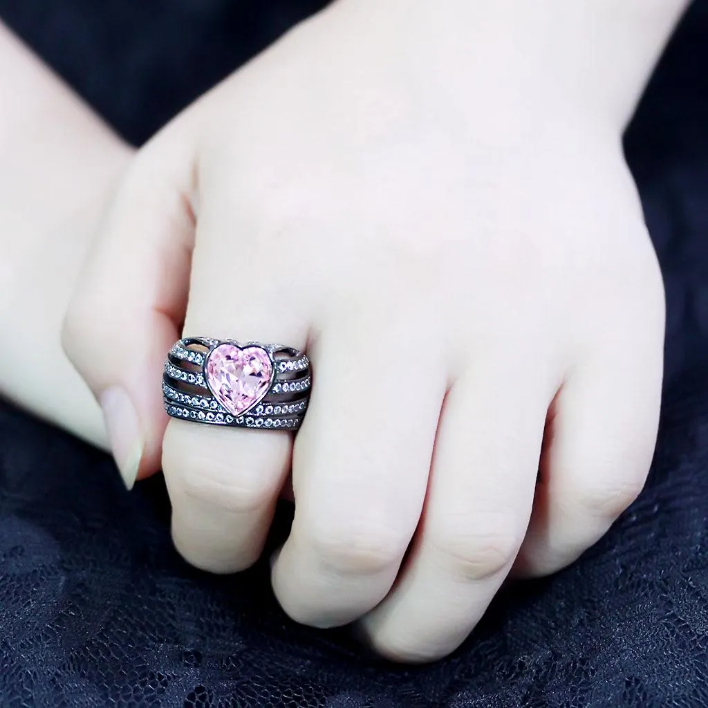 IP Black(Ion Plating) Stainless Steel Ring with Top Grade Crystal in Light Rose for Women Style TK3686