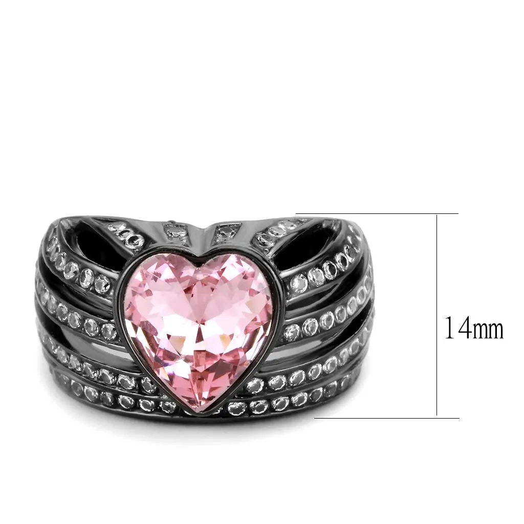IP Black(Ion Plating) Stainless Steel Ring with Top Grade Crystal in Light Rose for Women Style TK3686