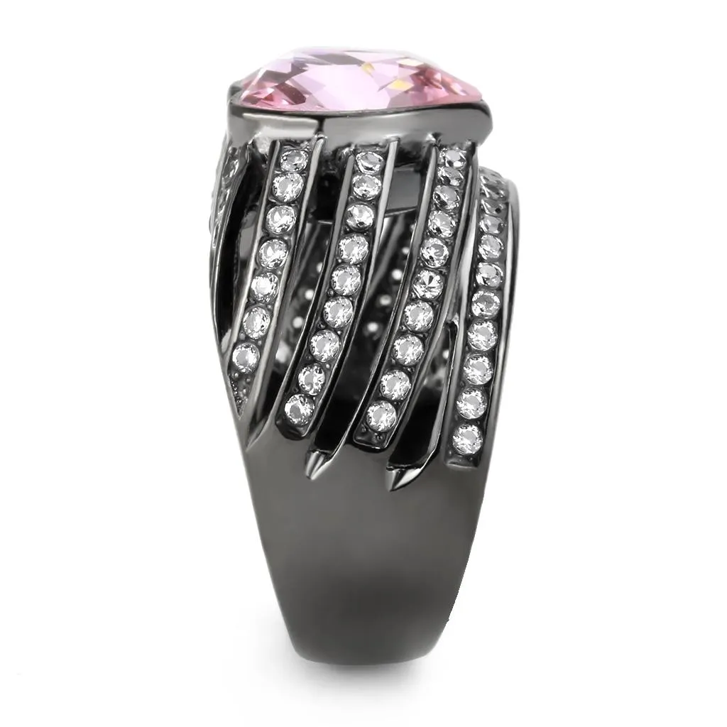 IP Black(Ion Plating) Stainless Steel Ring with Top Grade Crystal in Light Rose for Women Style TK3686