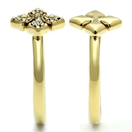 IP Gold(Ion Plating) Brass Ring with Top Grade Crystal in Clear for Women Style GL319
