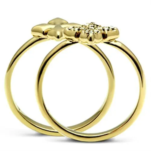 IP Gold(Ion Plating) Brass Ring with Top Grade Crystal in Clear for Women Style GL319