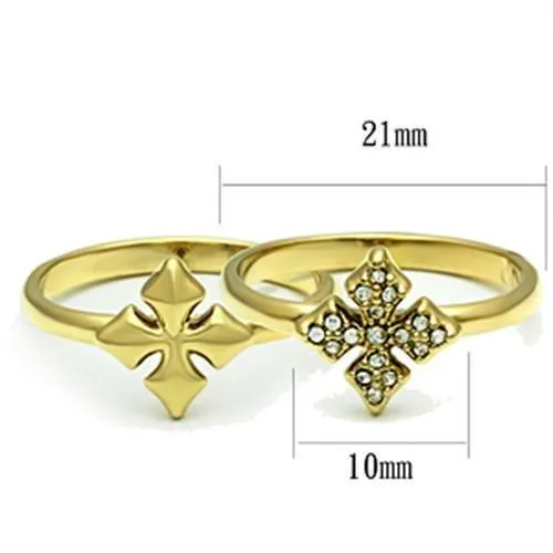 IP Gold(Ion Plating) Brass Ring with Top Grade Crystal in Clear for Women Style GL319