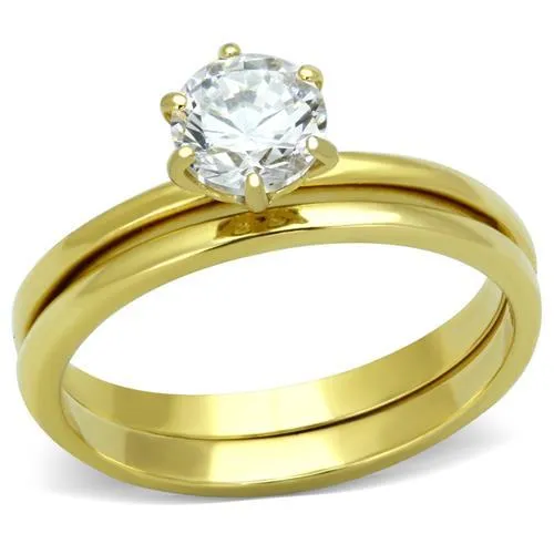 IP Gold(Ion Plating) Stainless Steel Ring with AAA Grade CZ in Clear for Women Style TK1439