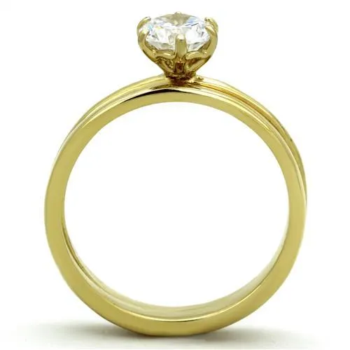 IP Gold(Ion Plating) Stainless Steel Ring with AAA Grade CZ in Clear for Women Style TK1439