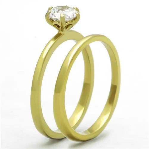 IP Gold(Ion Plating) Stainless Steel Ring with AAA Grade CZ in Clear for Women Style TK1439