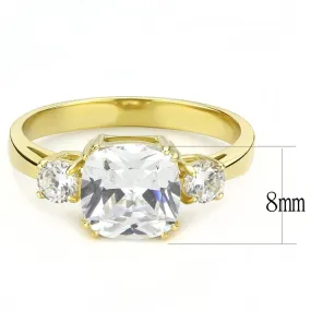 IP Gold(Ion Plating) Stainless Steel Ring with AAA Grade CZ in Clear for Women Style TK3674