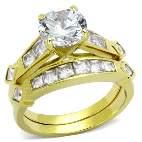 IP Gold(Ion Plating) Stainless Steel Ring with AAA Grade CZ in Clear for Women Style TK8X040